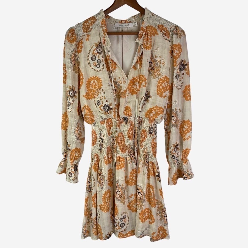 Anthropologie Bishop + Young Marmot Mini Dress Size S Paisley Smocked Waist - Picture 3 of 13